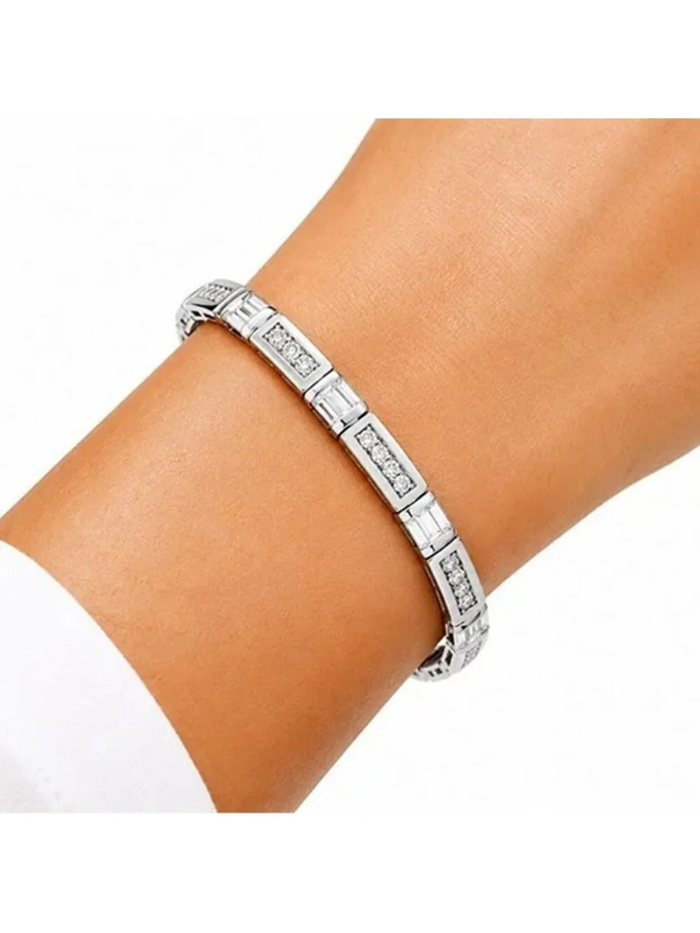 Created 6.95 Cts White Sapphire Tennis Bracelet Solid .925 Silver